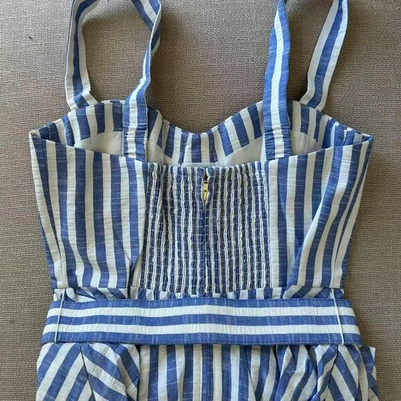 NEW Cara Cara Calypso Midi Dress Sz6 Ivory Blue Striped Seersucker Vacation - Picture 9 of 13